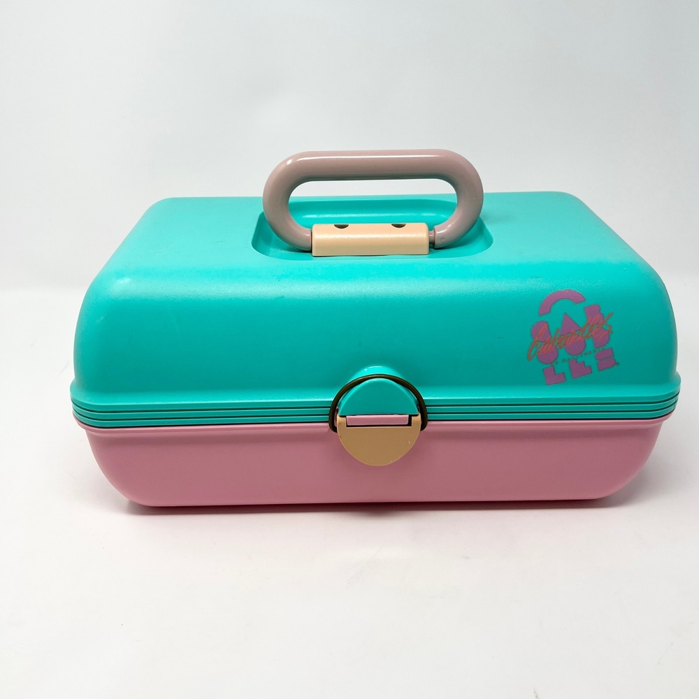 Vintage Early 90s CABOODLES Makeup Case #2620 Pink Teal Peach Tiered with Mirror